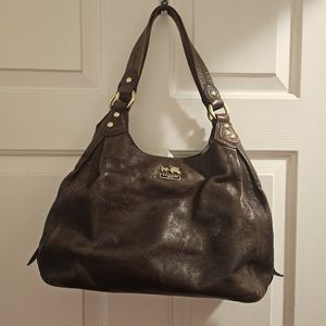 Coach bag, brown leather with purple lining